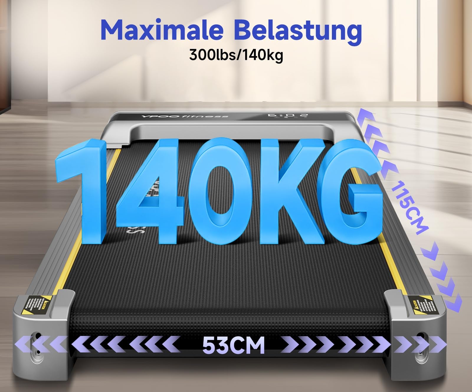 YPOO Walking Pad mit Steigung, 1-6km/h Laufband Zuhause Büro mit Neigung, 140kg Walking Pad Leise, Klein Laufband Schreibtisch, Mini Laufpad 2.5HP Treadmill Home, LED-Anzeige/Fernbedienung/APP